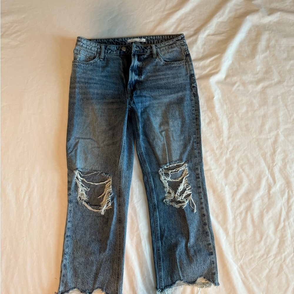 Altar'd State Distressed Cropped Jeans in Blue